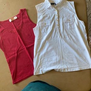NWOT - 1-Maroon with Floral Lace Tank Top & 1-White Short Sleeved Polo